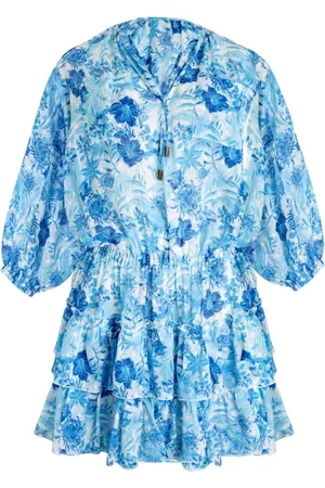 Vilebrequin Kjole, Dame, Blå, S, Polyester, Tahiti Flowers Ruffle Mini Kjole