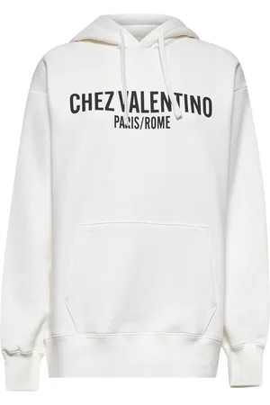 VALENTINO Sweathshirts & Hoodies, Dame, , S, Bomuld, Ivory Sweater med hætte og print
