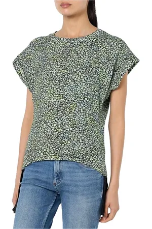 HUGO BOSS Top, Dame, Flerfarvet, L, Bomuld, Blomstret grøn T-shirt med flæseærmer