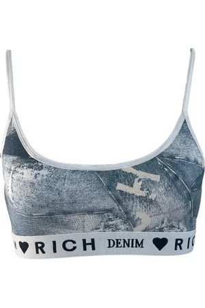 John Richmond Undertøj, Dame, Blå, L, Denim, Stropløs BH i Denim Fantasy Print