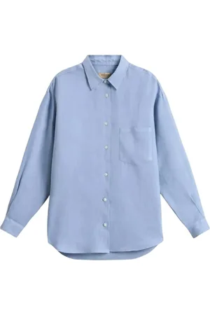 Woolrich Bluser & Skjorter, Dame, Blå, M, Linned, Blåt Linnedskjorte Med Knappelukning Lange Ærmer