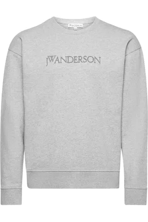 J.W.Anderson Sweathshirts & Hoodies, Herre, Grå, S, Bomuld, Crew Neck Sweater med Logo