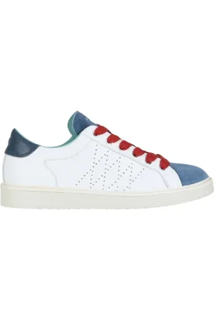 Panchic Sko, Herre, Hvid, 45 EU, Læder, Hvide Læder Sneakers med Blå Ruskind