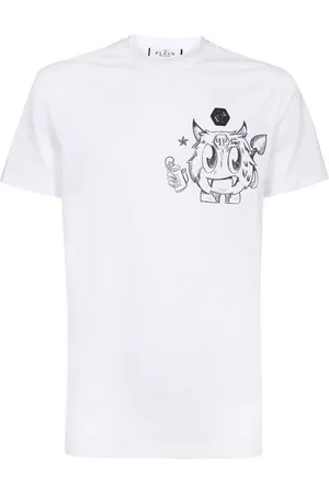 Philipp Plein Top, Herre, Hvid, 2XL, Bomuld, Logo Print Bomulds T-shirt