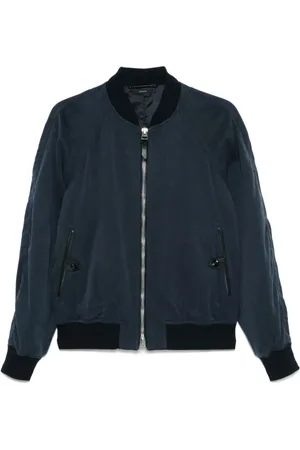 Tom Ford Jakke, Herre, Blå, L, Læder, Blå Baseball Collar Zip Jakke