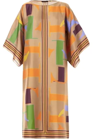 Carolina Herrera Kjole, Dame, Flerfarvet, S, Uld, Oversize Silke Puzzle Kjole