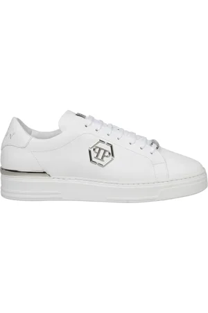 Philipp Plein Sko, Herre, Hvid, 39 EU, Læder, Hexagon Low Top Sneakers