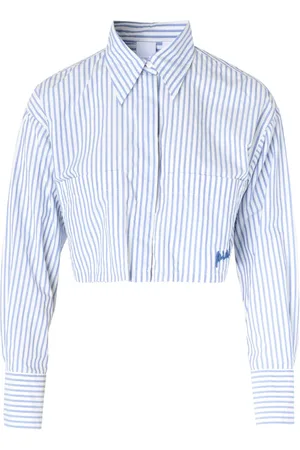 Pinko Bluser & Skjorter, Dame, Hvid, XS, Bomuld, Stribet Crop Skjorte