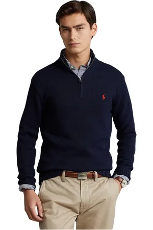 Ralph Lauren Strik, Herre, Blå, S, Bomuld, Bomulds sweater med lynlås i kraven