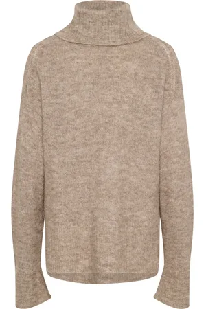 Part Two Strik, Dame, Brun, L, Uld, Soft Knit Sweater Mink Melange