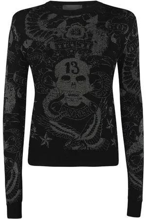 John Richmond Strik, Dame, Sort, S, Uld, Mønstret Uld Sweater