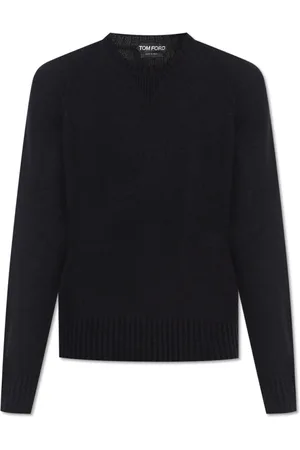 Tom Ford Strik, Herre, Sort, 2XL, Cashmere, Cashmere Sweater med Broderet Logo
