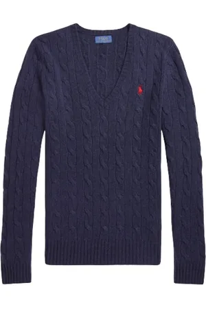 Ralph Lauren Strik, Dame, Blå, 2XL, Cashmere, Twisted Kimberly Cashmere Wool Sweater