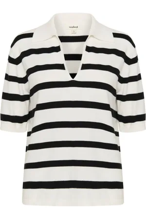 Soaked in Luxury Strik, Dame, Flerfarvet, S, Uld, Stribet Polo Pullover Sweater