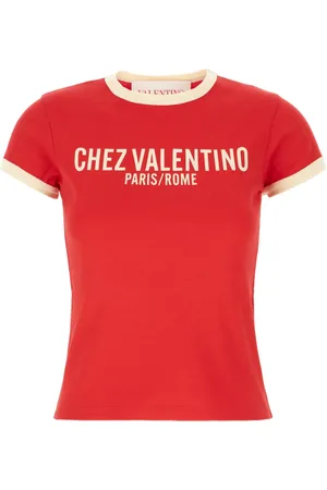 VALENTINO GARAVANI Top, Dame, Rød, S, Bomuld, Rød T-shirt med Chez Valentino-print