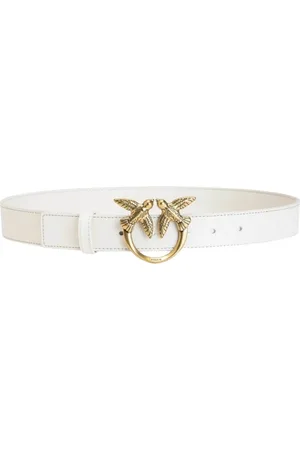 Pinko Tilbehør, Dame, Hvid, M, Læder, Love Birds Diamond Cut Bælte