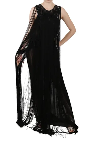 John Richmond Kjole, Dame, Sort, S, Sheer Sequined Maxi Elegance Kjole