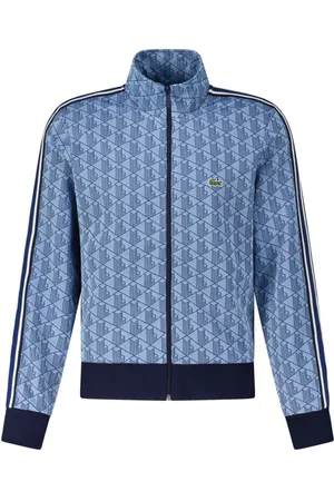 Lacoste Sweathshirts & Hoodies, Herre, Blå, L, Monogram Jacquard Sweatjakke Logo Detalje