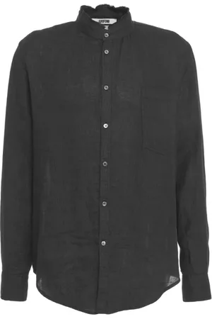 Mauro Grifoni Skjorte, Herre, Sort, L, Linned, Sort Mandarin Krave Linned Skjorte