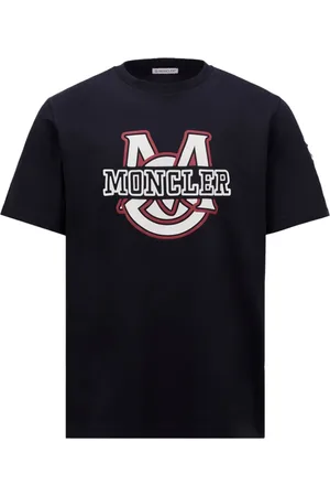 Moncler Top, Herre, Blå, M, Bomuld, Varsity Logo Motif T-shirt