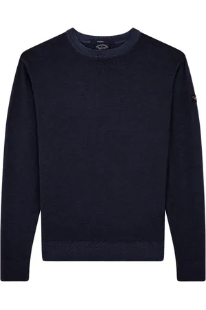 Paul & Shark Strik, Herre, Blå, M, Uld, Blå Vasket Uld Crewneck Sweater
