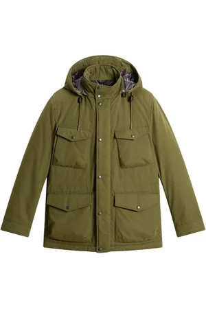Woolrich Jakke, Herre, Grøn, M, Bomuld, Mountain Cloth Field Jacket med aftagelig hætte
