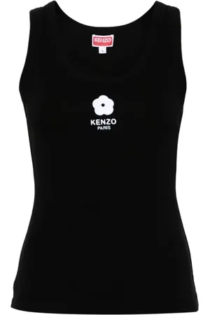 Kenzo Top, Dame, Sort, XS, Bomuld, Monokrom Ærmeløs Top med Blomstermønster