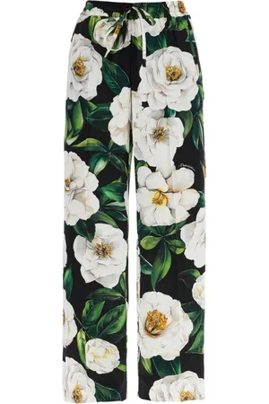 Dolce & Gabbana Bukser, Dame, Flerfarvet, S, Blomstret Silke Bred Ben Bukser
