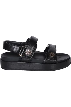 Tory Burch Sko, Dame, Sort, 40 EU, Læder, Sort Læder Sandaler med Åben Tå