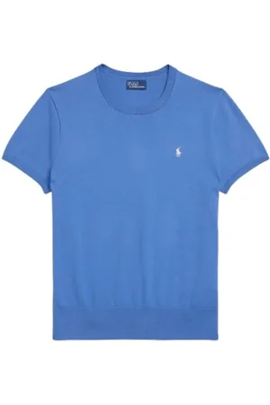 Ralph Lauren Top, Dame, Blå, S, Bomuld, Kortærmet bomuldsblanding sweater