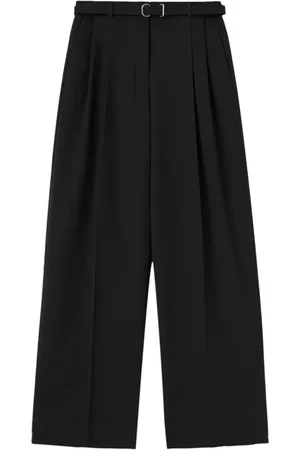 Jil Sander Bukser, Dame, Sort, M, Polyester, Plisserede bukser med brede ben