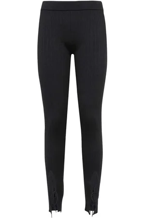 Tom Ford Bukser, Dame, Sort, XS, Polyester, Ribbed Silkeblanding Leggings med Cut Out Detaljer