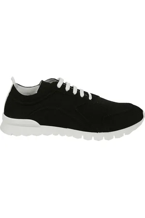 Kiton Sko, Herre, Sort, 42 EU, Bomuld, Sort sneakers med hvide detaljer