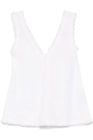 P.A.R.O.S.H. Top, Dame, Hvid, XS, Hvid V-hals Ærmeløs Top med Frynser