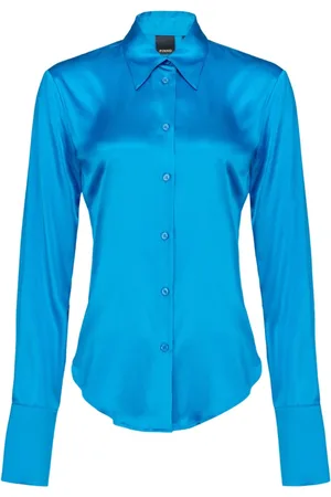 Pinko Bluser & Skjorter, Dame, Blå, XS, Satin, Silke Satin Skjorte