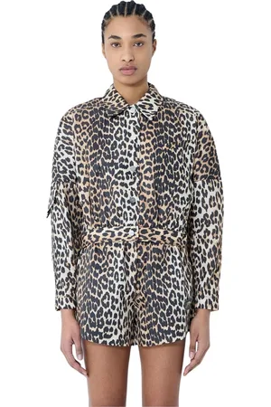Ganni Jumpsuits & Playsuits, Dame, Flerfarvet, XS, Nylon, Leopard Print Kort Jakke