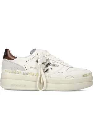 Premiata Sko, Dame, Hvid, 39 EU, Læder, Hvide læder sneakers med høj sål