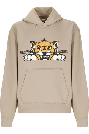 Kenzo Sweathshirts & Hoodies, Herre, Brun, M, Bomuld, Bomulds Hoodie med Glad Tiger Broderi