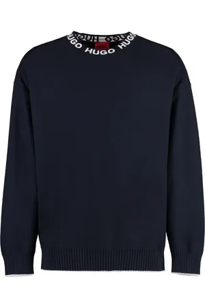 HUGO BOSS Strik, Herre, Blå, L, Bomuld, Bomulds sweater med rund hals