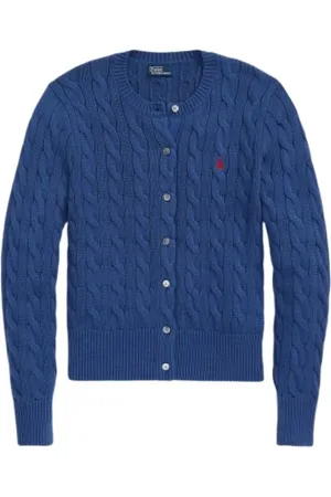 Ralph Lauren Strik, Dame, Blå, XS, Bomuld, Twisted Cable Knit Cardigan