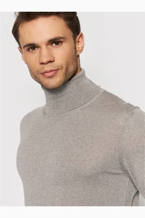 HUGO BOSS Strik, Herre, Grå, 3XL, Uld, Rullekrave Strik