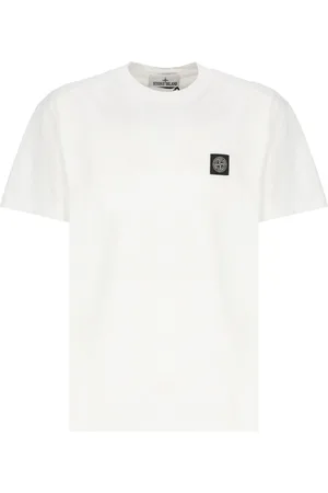 Stone Island Top, Herre, Hvid, S, Bomuld, Bomulds T-shirt med Logo Patch