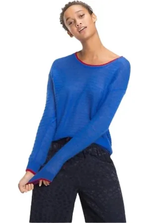 Tommy Hilfiger Strik, Dame, Blå, S, Uld, Blå mohair ribstrikket sweater