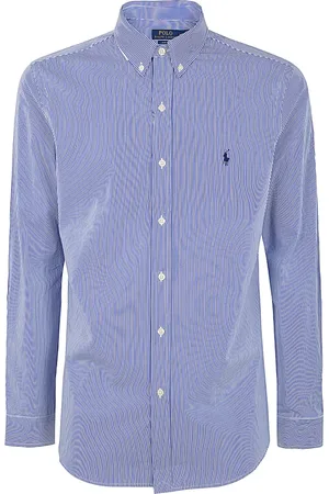 Ralph Lauren Skjorte, Herre, Blå, 2XL, Bomuld, Blå Hvid Stribet Slim Fit Skjorte