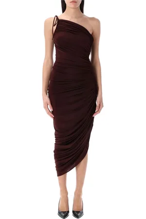 MAGDA BUTRYM Kjole, Dame, Brun, S, Uld, Bordeaux Asymmetrisk Draperet Midi Kjole