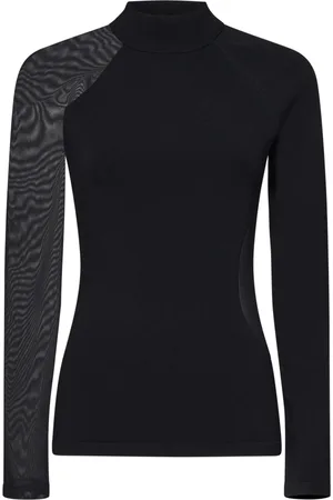 Y-3 Top, Dame, Sort, XS, Polyester, Sort ribstrikket turtleneck med mesh-indsatser