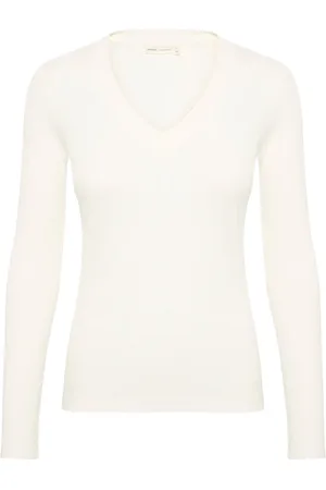 INWEAR Top, Dame, Hvid, L, Bomuld, V-Neck Langærmet Top