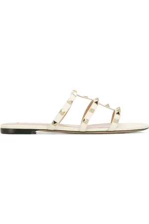 VALENTINO GARAVANI Sko, Dame, Hvid, 41 EU, Uld, Rockstud Leather Sliders