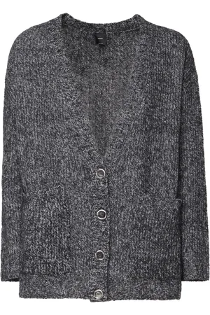 Pinko Strik, Dame, Grå, XS, Uld, Erbaceo V-Neck Cardigan