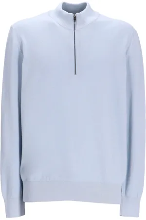 HUGO BOSS Strik, Herre, Blå, XL, Lysblå Sweater med Lynlås